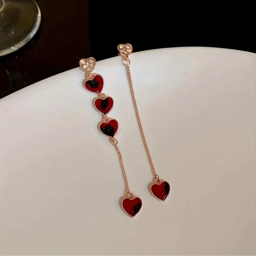 Vintage Heart Chain Earrings ❤️ 925 Silver Posts | Holiday Gift for Her (A0-16) - Picture 6 of 6